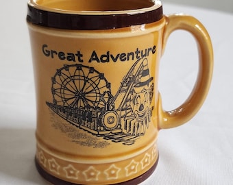 Vintage Six Flags Great Adventure Ceramic Mug --- Retro New Jersey Amusement Park Souvenir Cup --- Theme Park Rides Collectible Coffee Cup
