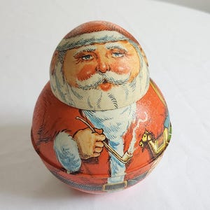Vintage Bristol Ware Santa Roly Poly Tin --- Retro 1980s Chein Industries Candy Cookie Treat Storage Gifting Container Christmas Home Decor