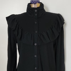 Vintage Ilya by Robert Krugman Black High Collar Ruffle Dress Shirt --- Retro Goth Girl Halloween Queen Women&#39;s Clothing Gothic Fashion
