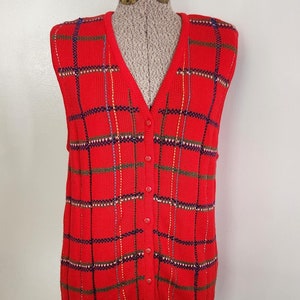 Vintage Robert Scott Red Plaid Button Front Sweater Vest --- Retro Colorful Women&#39;s Knitwear Cozy Librarian Style Clothing --- Layering Top