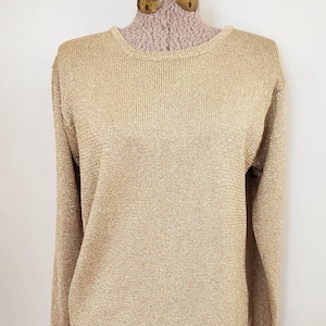 Vintage Evan-Picone Sport Gold Metallic Sweater --- Retro 1990s Sparkle Shiny Women&#39;s Casual Knitwear Shirt --- 90s Normcore Winter Clothing