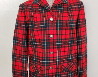 Vintage Pendleton Woolen Mills Red Tartan Plaid Jacket -- Retro Classic Autumn Winter Classic Outerwear Wool Women's Cozy Jacket Style Shirt