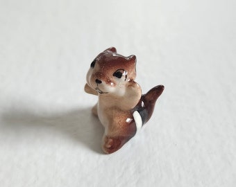 Vintage Chipmunk Miniature Figurine --- Retro Woodland Critter Cheeky Squirrel Nature Home Decor --- 1950s Cute Mini Forest Animal Figure