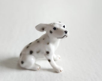 Vintage Miniature Dalmatian Puppy Figurine --- Retro Little Black & White Dog Mini Statue Home Decor --- Tiny Animals Curio Shelf Decor