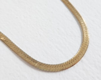 Vintage Gold-Tone Metal Herringbone Style Chain Necklace --- Retro Simple Modern Minimalist Costume Jewelry --- Gold Metallic Accessory