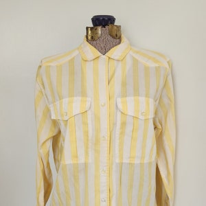 Vintage Lady Manhattan Petites Yellow & White Striped Shirt --- Retro 1950s Style Summer Candy Stripe Women's Clothing -- Mid-Century Pastel