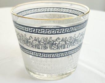 Vintage Greek Style People & Chariots Glass Ice Bucket -- Retro Classical Greece Barware Home Decor - Antique Style Unique Succulent Planter