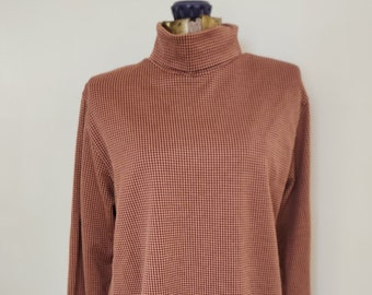 Vintage Lands End Burgundy Brown Mini Houndstooth Turtleneck Shirt Retro Timeless Casual Women s Autumn Winter Layering Clothing Etsy