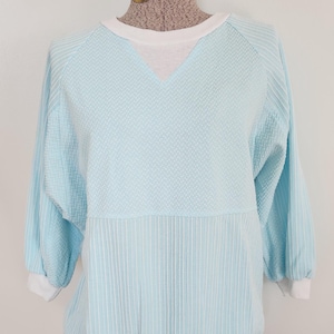 Vintage Style Up of California Light Blue & White Polka Dot Striped Sweatshirt --- Retro 1980s Pastel Cute 80s Casual Long Sleeve Shirt