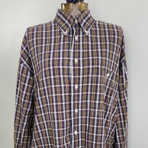 Vintage St. Michael Purple & Yellow Plaid Button Down Shirt -- Retro Men&#39;s Casual Oxford Dress Shirt -- 90s Grunge Style Distressed Clothing