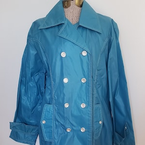 Vintage Gold Label Originals Blue Windbreaker Style Trench Coat --- Retro Women&#39;s Raincoat Spring Rainy Weather Thin Outerwear Jacket