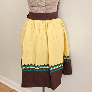 Vintage Yellow with Brown & Green Waist Tie Apron --- Retro 1950s 1960s Style Cute Colorful Kitchen Linens --- Artist Baker Chef Gift