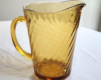 Vintage Orange Swirl Clear Glass Drink Pitcher --- Retro Colorful Glassware Kitchen Servingware --- 1960s 1970s Punch Party Drinks Serving