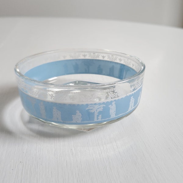 Vintage White & Blue Grecian Roman Hellenic Art Style Glass Bowl --- Retro Ancient Civilization Classical Antique Home Decor Candy Dish