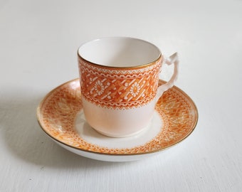 Antique Orange Flower Transferware Demitasse Espresso Turkish Coffee Cup --- Vintage Colorful Ceramic Teacup Art Deco Cottage Home Decor