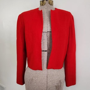 Vintage Cherry Red Open Front Cropped Blazer Jacket --- Retro Classic Rockabilly Red Winter Women&#39;s Casual Coat --- Mid Century Christmas