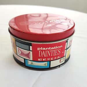 Vintage Plantation Dainties Tin --- Retro Plantation Chocolate Co. Philadelphia Satin Candies Container --- 1950s Sweet Shop Kitchen Decor