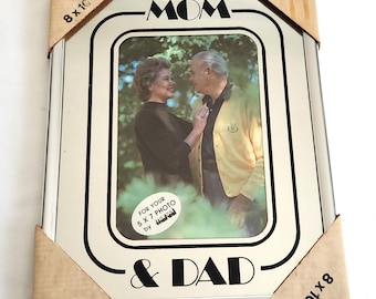 Vintage Marsel Mirrored Picture Frame - Mom & Dad - Retro 1980s Shiny Silver 5 x 7 Photograph Frame --- 80s Citypop Vaporwave Home Decor