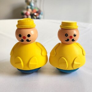 Vintage Fisher-Price Wobble Roly Poly People - Set of Two - Retro 1970s Baby Toddler Toys - Mustache Man Kitschy Colorful Home Decor
