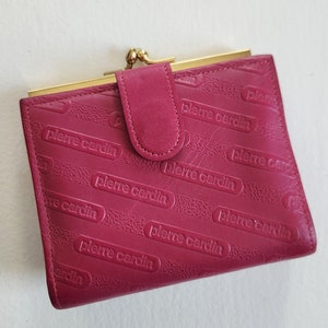 Vintage Pierre Cardin Fuchsia Rosa Genuino Cartera de Cuero de Piel de Becerro --- Retro Mujer Dinero Organizador Monedero Accesorio --- Regalos de dinero para ella