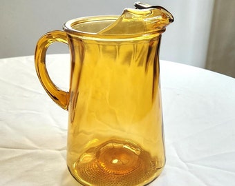 Vintage Amber Orange Clear Glass Drink Pitcher --- Retro Colorful Glassware Kitchen Servingware --- 1960s 1970s Style Party Drinks Serving