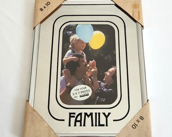 Vintage Marsel Mirrored Picture Frame - Family - Retro 1980s Shiny Silver 5 x 7 Photograph Frame --- 80s Citypop Vaporwave Home Decor