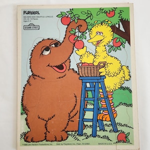 Vintage Playskool Big Bird & Snuffle-upaus Tray Puzzle -- Retro 1980s Sesame Street Muppets Toddler Children's Toy -- Educational Baby Games