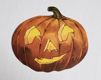 Vintage Jack-O-Lantern Paper Die Cut Decoration -- Retro Halloween Spooky Classic Pumpkin Patch Home Decor -- Junk Journal Paper Ephemera