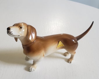 Vintage Royal Dux Bohemia Ceramic Brown Dachshund Figurine --- Retro Wiener Dog Cute Little Statue --- Dog Lover 1950s Style Home Decor