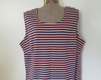 Vintage Sears Fashions Red White & Blue Striped Tank Top --- Retro 1960s Women's Summer Fashion --- Kitschy Mid-Century Sleeveless Shirt