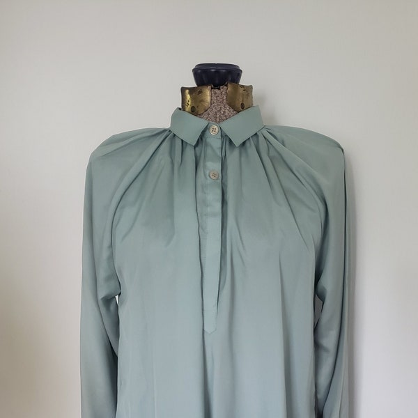 Vintage Philippe Marco Seafoam Pastel Feminine Draped Blouse --- Retro 1970s 1980s Business Casual Women's Simple Shirt Streetwear Clothing