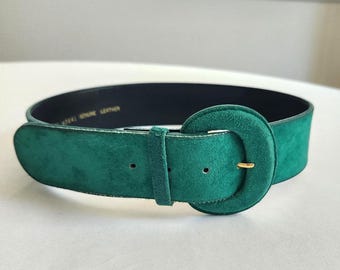 Vintage Suede Leather Waist Belt w/‎ Gold Lion Medallion Statement Size Large Vintage Suede Leather Waist Belt W/ Gold Lion Medallion  main image 4
