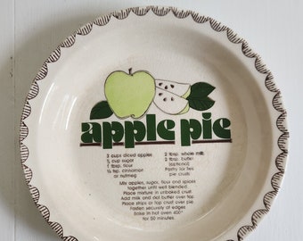 Vintage Apple Pie Recipe Ceramic Dish --- Retro Granny Smith Fruit Dessert American Baking Dish --- Americana Farmhouse Kitchen Home Decor