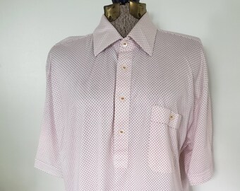 Vintage D'Avila Red & White Tiny Polka Dot Polo Shirt --- Retro 1970s Men's Simple Print Summer Clothing --- Groovy Funky Short Sleeve Top