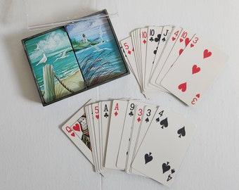 Vintage Florescence Hallmark Playing Cards - Set of Two Standard Decks - Retro Beach Landscape Seagull Lighthouse Home Decor Game Night