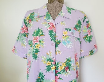 Vintage Sag Harbor Tropical Floral Hawaiian Shirt --- Retro 1990s 2000s Summer Vibes Button Down Short Sleeve Shirt --- Cute Y2K Clothing