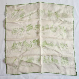 Vintage Story of Silk Silk Handkerchief --- Retro Japanese Silk Small Square Scarf Fabric History Illustrated Tapestry -- Antique Home Decor