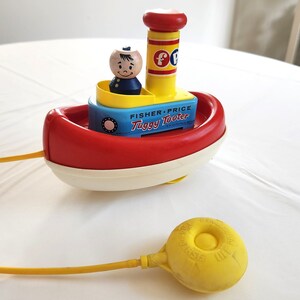 Vintage Tuggy Tooter Boat Pull Toy --- Retro 1960s Fisher-price