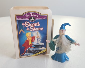 Vintage The Sword in the Stone Movie Merlin Wizard McDonald's Happy Meal Toy with Box --- Retro 1990s Fast Food Collectible Action Figure