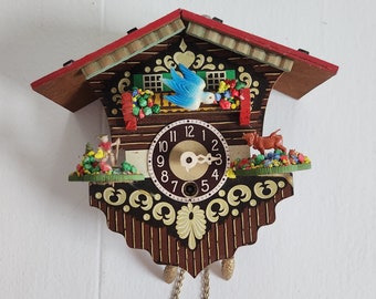 Vintage Colorful Cute Cuckoo Blue Bird Wall Clock - NOT WORKING - Retro Whimsical German Style Cottage Home - Unique Cottagecore Wall Decor