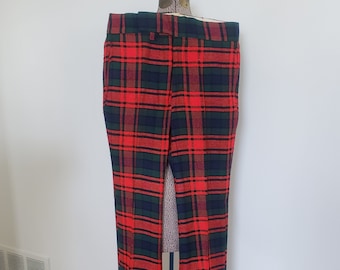 Vintage Red Tartan Plaid Bell Bottom Pants --- Retro Men's & Tall Women's Bold Groovy Fashion Trousers --- 1960s 1970s Style Clothing