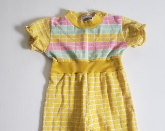 Vintage Health-Tex Stantogs Pastel Primary Colors One-Piece Outfit --- Retro Cute Toddler Little Girl's Clothing --- Rainbow Groovy Vibes