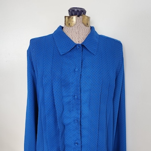 Vintage Justine Todd Black Polka Dot Sheer Blue Blouse --- Retro 1980s 1990s Style Colorful Funky Women&#39;s Clothing -- Cute Button Down Shirt