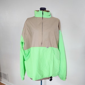 Vintage Sun East Neon Green & Brown Unisex Athletic Windbreaker Jacket - Retro 1980s 1990s Vaporwave Citypop Summer Outerwear - Surfer Style
