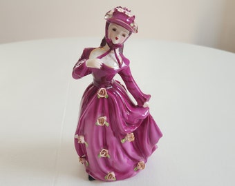Vintage Fifi PY5742 Geo. Z. Lefton Ceramic Southern Belle In Purple Dress with Flowers Woman Figurine --- Retro 1950s Lovely Home Decor