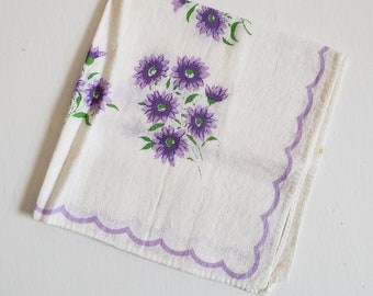 Purple and Pink Floral Hankie Scalloped Purple Flowers Oval Handkerchief Vintage Purple Violet Floral Handkerchief Pure Linen Hankie