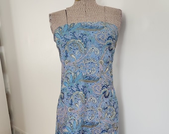 Vintage Express World Brand Blue Paisley Strapless Tube Top Dress --- Retro 1990s 2000s Summer Party Casual Dress --- Y2K Women's Clothing