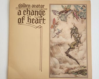 Golden Avatar A Change of Heart Vintage Record --- Retro 1970s Avant Garde Hare Krishna Music Album --- Whimsical Fairy Cottage Home Decor