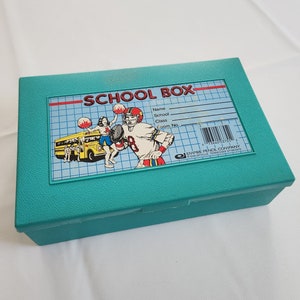 Vintage School Box Teal Plastic Supplies Container - Retro Childrens ...
