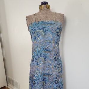 Vintage Express World Brand Blue Paisley Strapless Tube Top Dress --- Retro 1990s 2000s Summer Party Casual Dress --- Y2K Women&#39;s Clothing